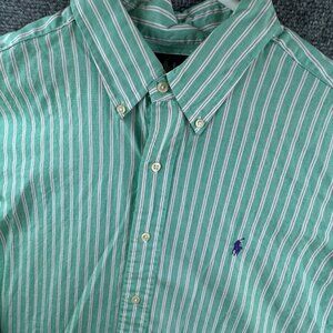 Ralph Lauren Men Long Sleeve Button Up Shirt Green Red Striped Classic Fit XL